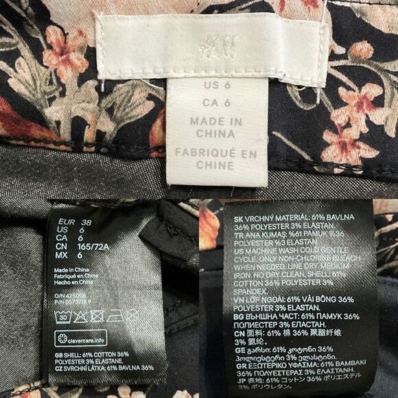 H&M Black Floral Print Slim Fit Pants 6 - Picture 4 of 5